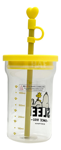 Vaso Snoopy 700ml Vidrio Con Tapa Y Popote Varios Colores