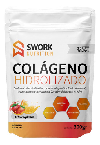 Suplemento en polvo Swork Nutrition  Colágeno Hidrolizado Colágeno Hidrolizado sabor citric splash en doypack de 300gr