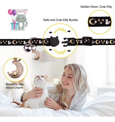 Bonito Kit De 2 Collares Para Gatos Breakaway Con Estrellas