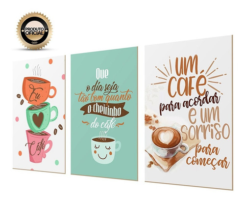 Kit 3 Quadros Placas Decorativas Frases Café Cozinha Sala | Parcelamento sem juros Kit 3 Quadros Placas Decorativas Frases Café Cozinha Sala | Parcelamento sem juros