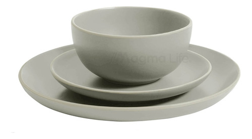 Magma Life Juego De Vajilla Moderna VA1GR Stoneware De Cerámica Color Gris De 12 piezas Para 4 Personas