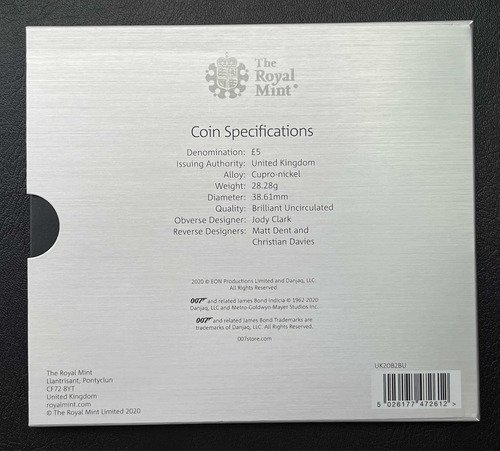 Moeda 5 Pounds 2020 - Pay Attention 007 (Usado)