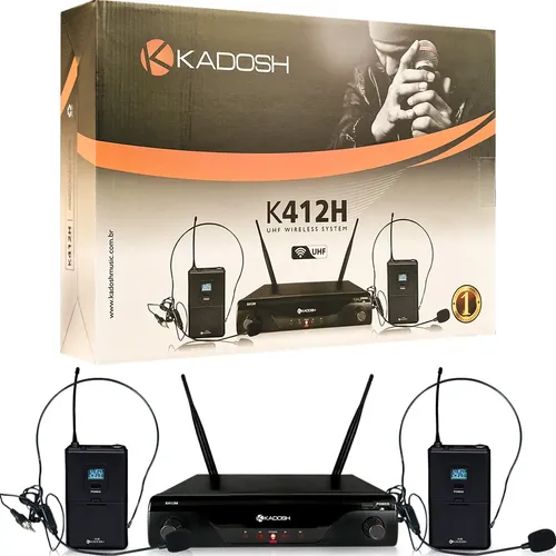 Microfone Sem Fio Duplo Headset K-412hh Kadosh Uhf Digital Cor