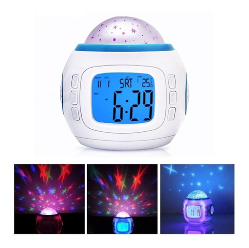 Reloj Despertador Proyector Estrellas Luz Y Sonido