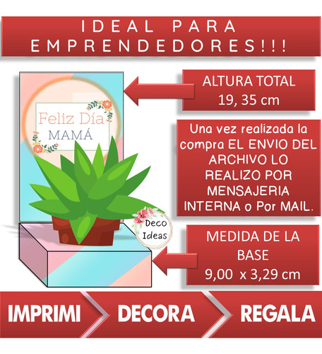 Kit Imprimible 02 Portamacetas Dia De La Madre Cactus + Tag