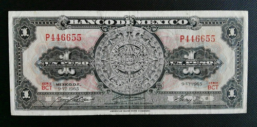 México Billete 1 Peso Calendario Maya Año 1965 P#59