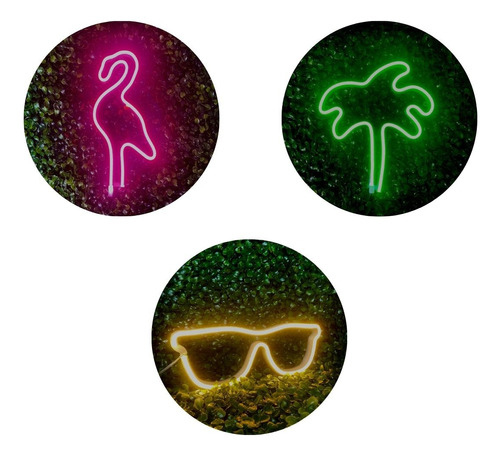 Trio Luminárias Neon Led Kit Tropical Instagramavel Bivolt