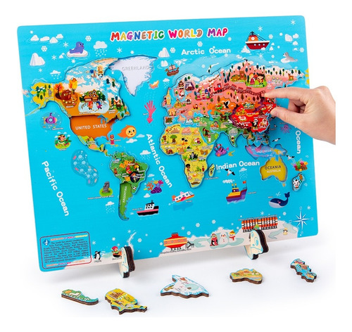Mapa Mundial Ingles Juego Juguete Didáctico Magnético Madera