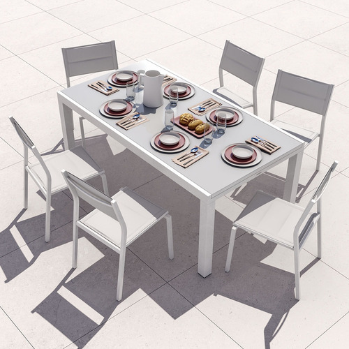 Mesa De Jardín Extensible De Aluminio Y Cristal Duradera Color Blanco