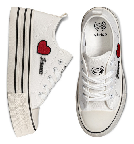 Zapatillas Lona Mujer Corazón Punta Redonda Casual Antideslizante Moda Lindo Suela Resistente Weide