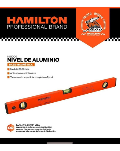Imagen 2 de 5 de Nivel De Mano De Aluminio 1mts Imantado Hamilton Ns1000