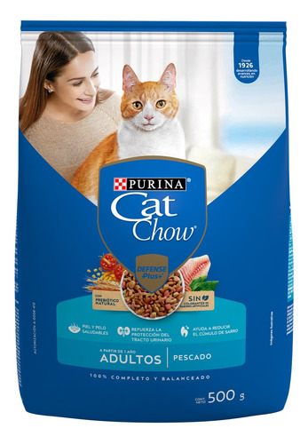 Cat Chow Defense Plus alimento para gato sabor pescado 500g