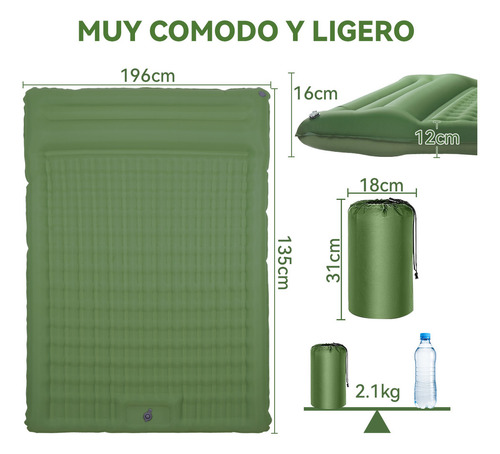 Colchón De Aire Doble Para Acampar, Colchón Inflable Portátil Extra Grueso De 12 Cm, Cojín Inflable Con Almohada,adecuado Para Acampar Al Aire Libre Hacer Senderismo,puede Acomodar De 3 A 5 Personas
