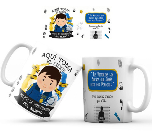 Mug Pocillo Policia De Investigación Regalo Aquí Toma