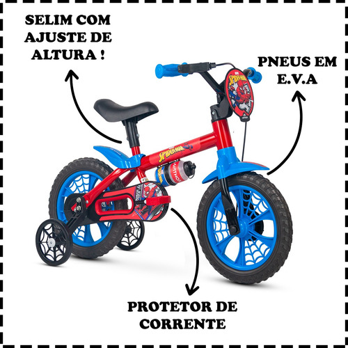 Bicicleta Infantil Homem Aranha Aro 12 Com Rodinhas Nathor