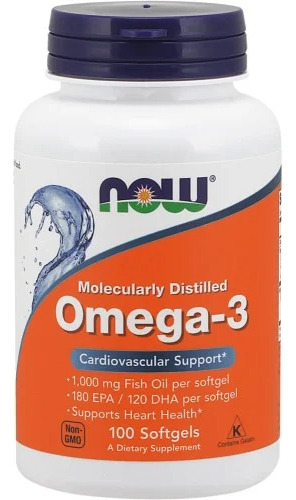 Omega 3 Fish Oil 1000 Mg  Now 100 Capsulas 180 Epa 120 Dha