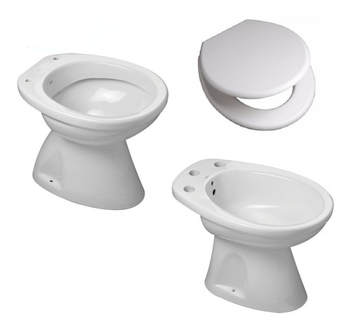 Imagen 1 de 6 de Combo Roca Capea Italiana Inodoro Corto + Bidet + Tapa Mader