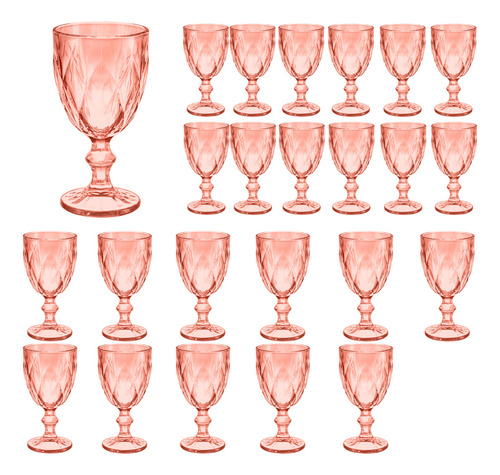 Caja 24 Piezas Copa Labrada De Vidrio Agua Libia Rosa 335ml