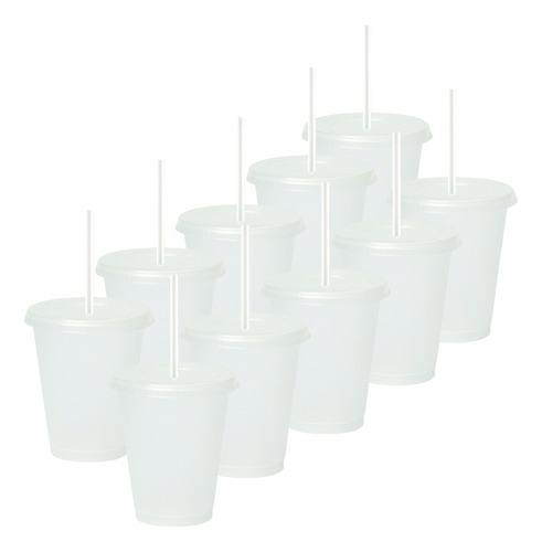 60 Vasos Reusables Con Popote Para Bebida Fría Mini 16 Oz Color Transparente
