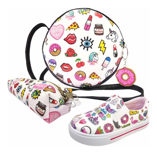 Kit Menina Bolsa Tênis E Estojo Stickers Magicc Kids 1173