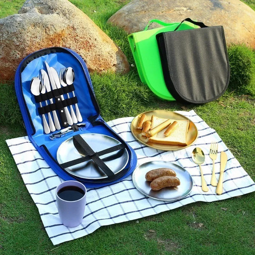Juego De Vajilla De Picnic De Viaje De Acero Inoxidable
