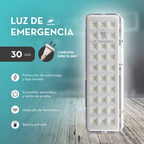 Imagen 3 de 4 de Pack 8 Luz De Emergencia 30 Leds Bateria Litio Troter
