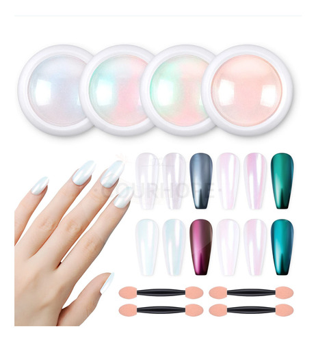 Polvos Acrilico Para Uñas Efecto Aurora Unicornio Kit 4cajas