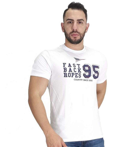 Camiseta Masculina Fast Back Branco Logo Estampada Silcada