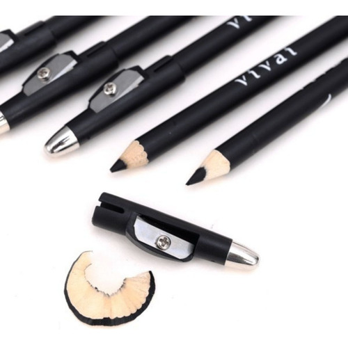 Kit 12 Lápis Preto Olhos Delineador Com Apontador Atacado