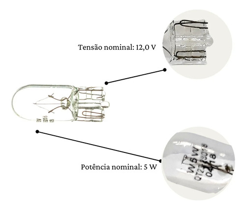 Lampada Pingo T10 Esmagada 12v 5w 10 Unidades