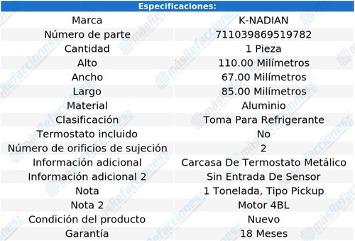 Toma Agua Aluminio 2 Ford F-350 V8 5.8l 65-67 K-nadian