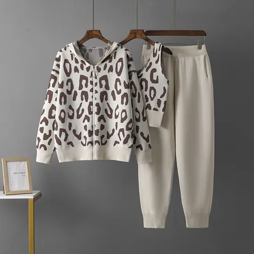 Conjunto Tejido Dama 3 Piezas Campera Pantalón Top 33sp-008 Beige Unico