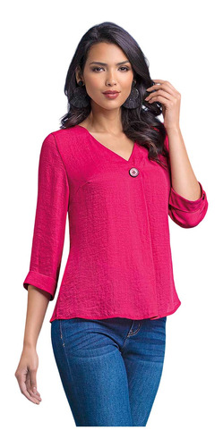 Blusa Lisa Manga Tres Cuartos Para Mujer Cherry 23406 