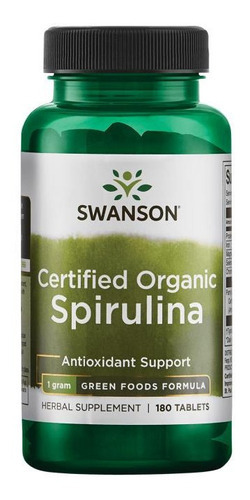 Suplemento en cápsulas de espirulina orgánica certificada Swanson Ultra, vitaminas, espirulina orgánica certificada en un bote de 0 ml (180 unidades)