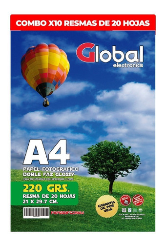 Papel Foto A4 Bifaz Doble Faz 220gr 200 Hojas Glossy Global