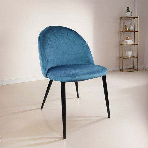 Silla Comedor Lira Pana Colores Minimalista Starway Estructura De La Silla Negro Asiento Azul Diseño De La Tela Liso