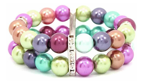 Pulseira Pérolas Coloridas Duas Voltas Com Strass
