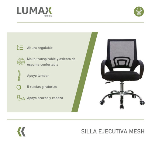 Silla De Escritorio Lumax Ezri Mesh Negra Con Tapizado De M