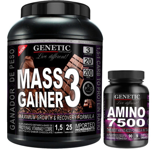 Aumento Muscular Sostenido Mass Gainer + Amino 7500 Genetic