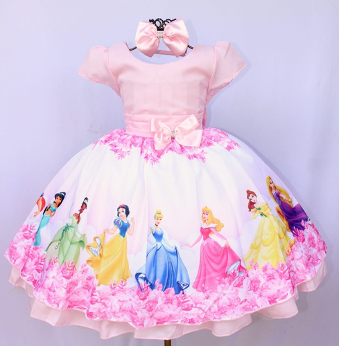 Vestido Princesas Disney Luxo + Tiara E Luva Frete Gratis