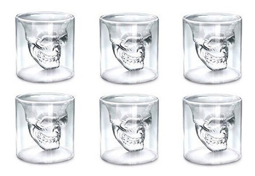 6 Vasos Shot Calavera Doble Vidrio 