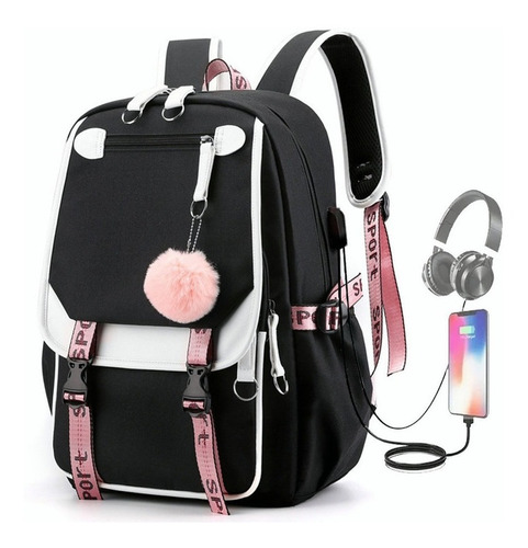 Mochila Kawaii De Estilo Coreano Para Jóvenes, Puerto Usb