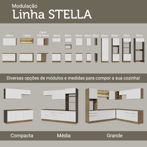 Ilha De Cozinha Com Bancada E Balcão 120 Cm Stella Madesa Cor Rustic/branco