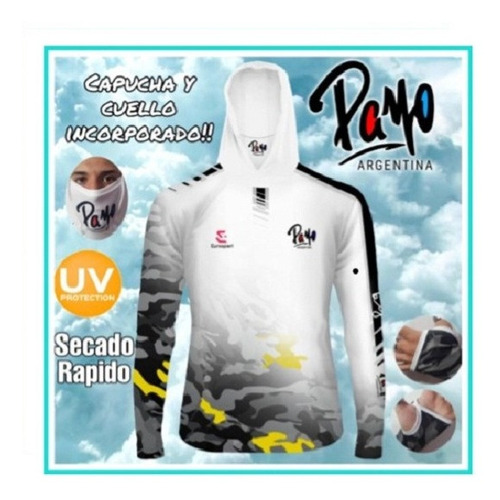 Imagen 2 de 4 de Remera Payo Con Capucha Cuello Secado Rapido Y Proteccion Uv