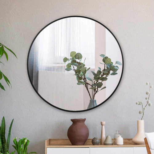 Conguiliao Espejo Baño Redondo Moderno 70cm, Espejo De Pared Marco Negro