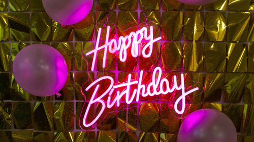 Letrero Led Neon Happy Birthday Para Fiestas De Cumpleaños Rosa