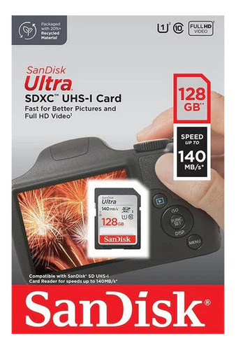 Tarjeta De Memoria Sd Sandisk Ultra 128gb 140 Mb/s
