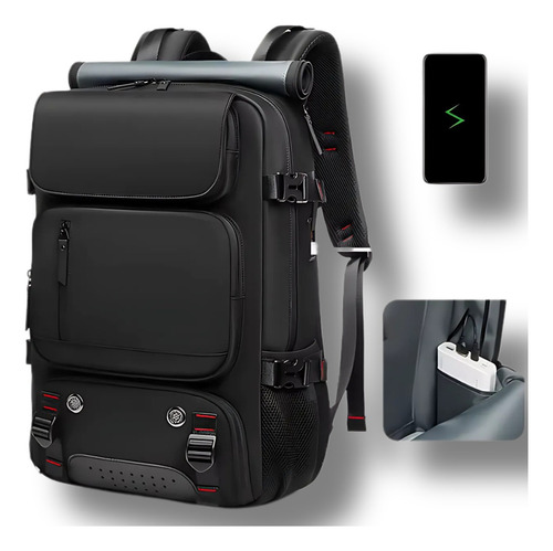 Mochila Impermeável E Expansível Notebook Reforçada De Bordo Feminina Masculina Mala Viagem Avião Executiva Reforçada 40l Viral Casual Unissex Faculdade Trabalho Trilha Usb Preto Notnull