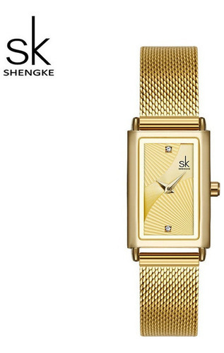 Reloj De Cuarzo Impermeable Cuadrado Shengke 0119 Color de la correa Dorado