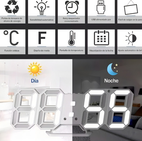 Reloj Digital Led Numero Despertador Escritorio Electronico Color Blanco